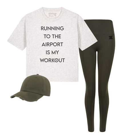 Boxy T-shirt Running To The Airport Olive Green - Heather Grey